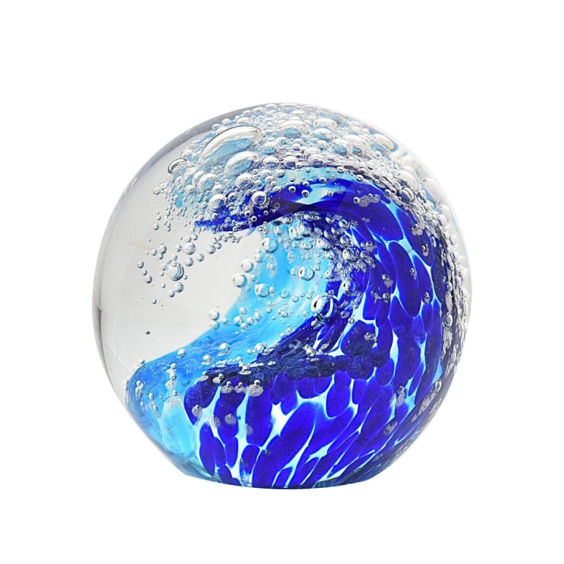 Image of Objets d'Art Glass Ornament - Ocean Wave Paperweight Multi