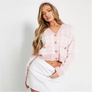 Image of I Saw It First Houndstooth Crop Cardigan - Pink