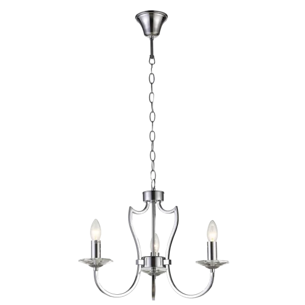 image of Riga 3 Light Multi Arm Pendant Ceiling Light Silver, E14