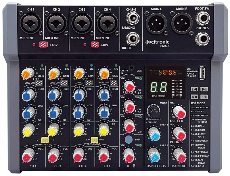 Image of Citronic Citronic CMA-8 Compact Mixer with DSP FX and Bluetooth / USB Play & Record AVS-232897