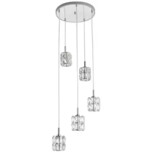 Image of Merano - Clearwater 5 Light Cluster Pendant Ceiling Light Clear Crystal, Chrome Aluminium G9
