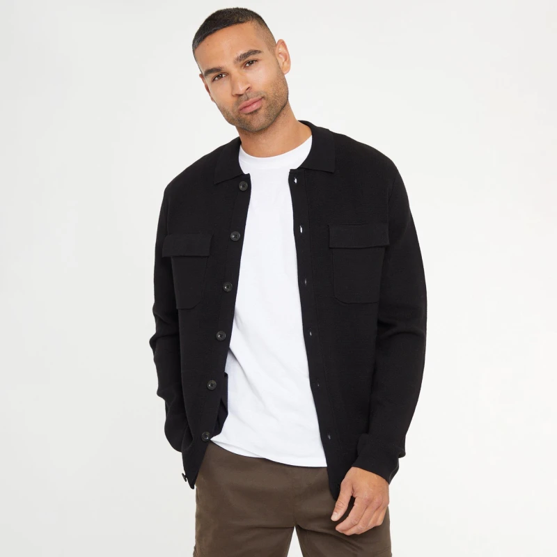 Image of Threadbare 'Sunnyfield' Long Sleeve Knitted Shirt Black