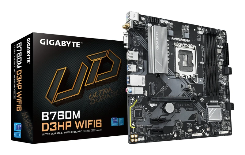 Image of Gigabyte Gigabyte B760M D3HP WIFI6 Motherboard - Supports Intel Core 14th Gen CPUs, 4+1+1 Phases Digital VRM, up to 5600MHz DDR5, 2xPCIe 4.0 M.2, Wi-F