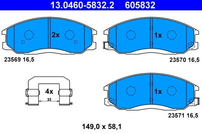 Image of ATE 13.0460-5832.2 Brake pad set with acoustic wear warning, with accessories Brake Pad Set,disc brake (402)