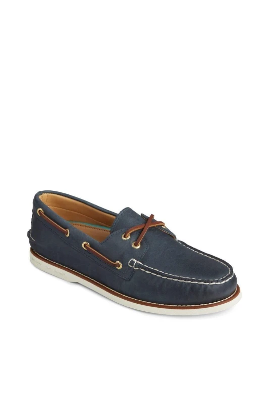 Image of Sperry Men 'Gold Cup Authentic Original' Leather Shoes in Navy Size: 7 Navy 7 Male 0801100954046