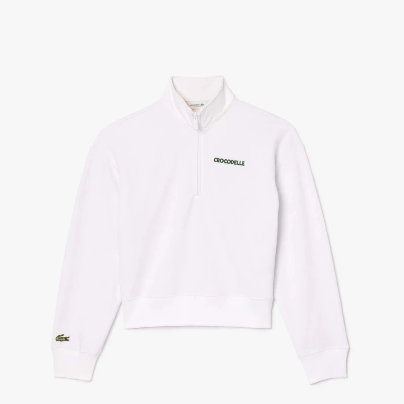 Image of Lacoste Relaxed-Fit Zip-Up Print Sweatshirt White female 8