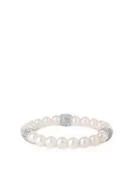 Image of Jon Richard Silver Plated Pave Crystal And Cream Pearl Stretch Bracelet