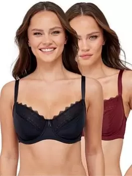 Image of Dorina Makayla 2pk Recycled Micro Light Padded Demi Bra, Black/Red, Size 32Dd, Women