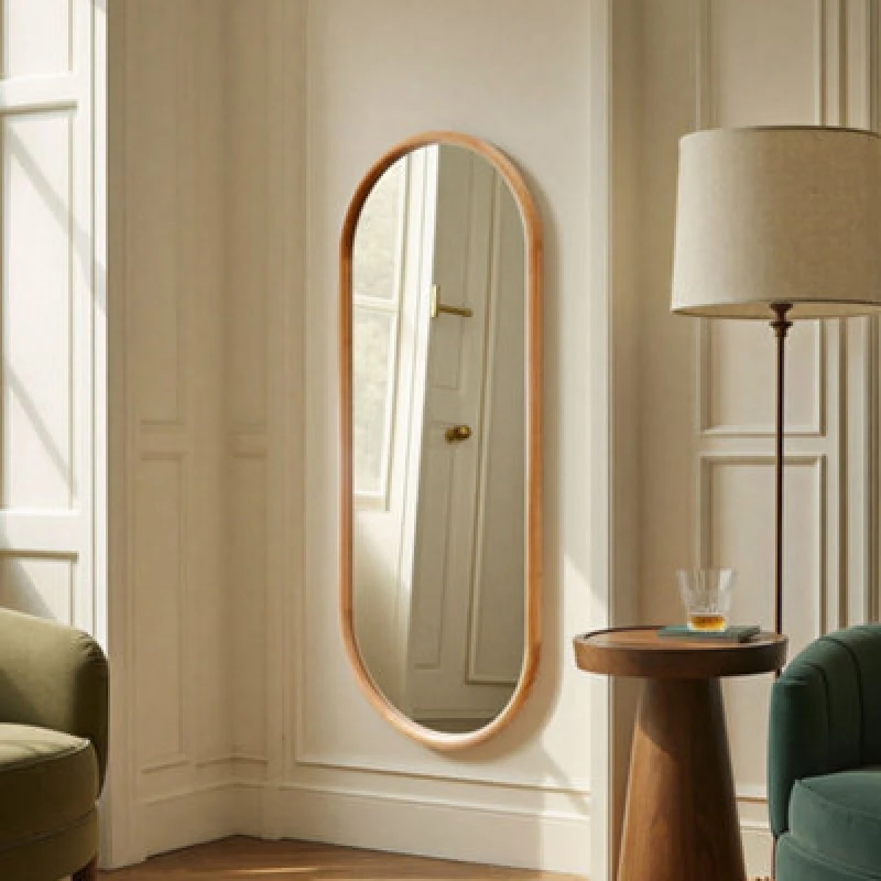 Image of Yearn Mirrors Yearn Mirrors Quebec Solid Oak Full Length Oval Mirror in Light Oak Light Oak One Size Unisex 0756406341529