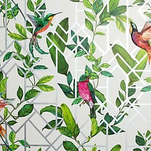 Arthouse Deco Tropical White Multi Wallpaper 10.05m x 53cm