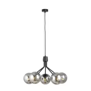 Image of Nova Black Globe Pendant Ceiling Light with Graphite Glass Shades, 5x E14