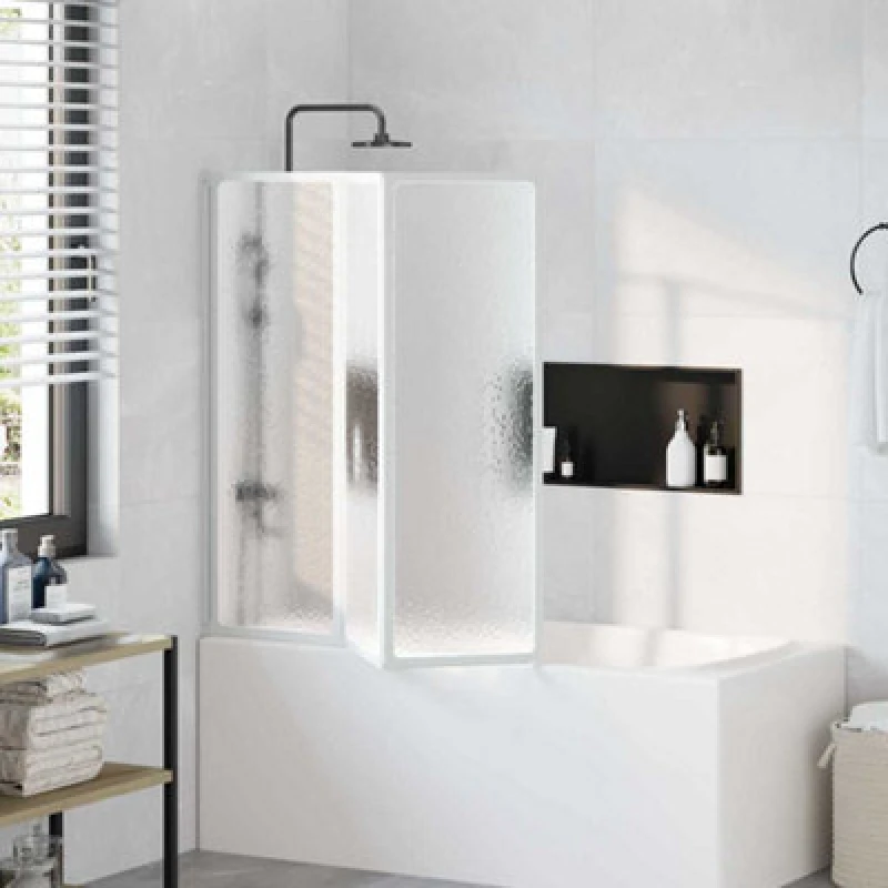 Image of Vidaxl Shower Bath Screen Wall 117 X 120 Cm 3 Panels Foldable