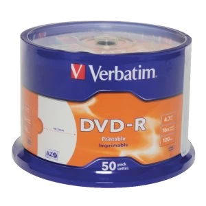 Image of Verbatim DVD R Wide Inkjet Printable No ID Brand 4.7GB DVD R 50pcs