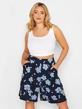 Image of Yours Floral Splodge Jersey Short - Navy, Blue, Size 16, Women