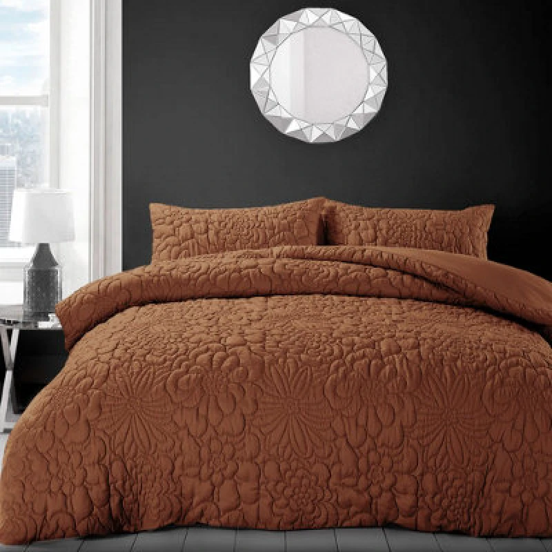 Image of Velosso Orange Alini Quilted Duvet Cover And Pillowcase Set Double