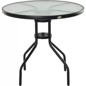 Image of 80cm Outdoor Round Dining Table Garden Patio Tempered Glass Top w/ - Outsunny