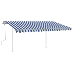 image of Vidaxl Manual Retractable Awning With Posts 4X3 M Blue And White