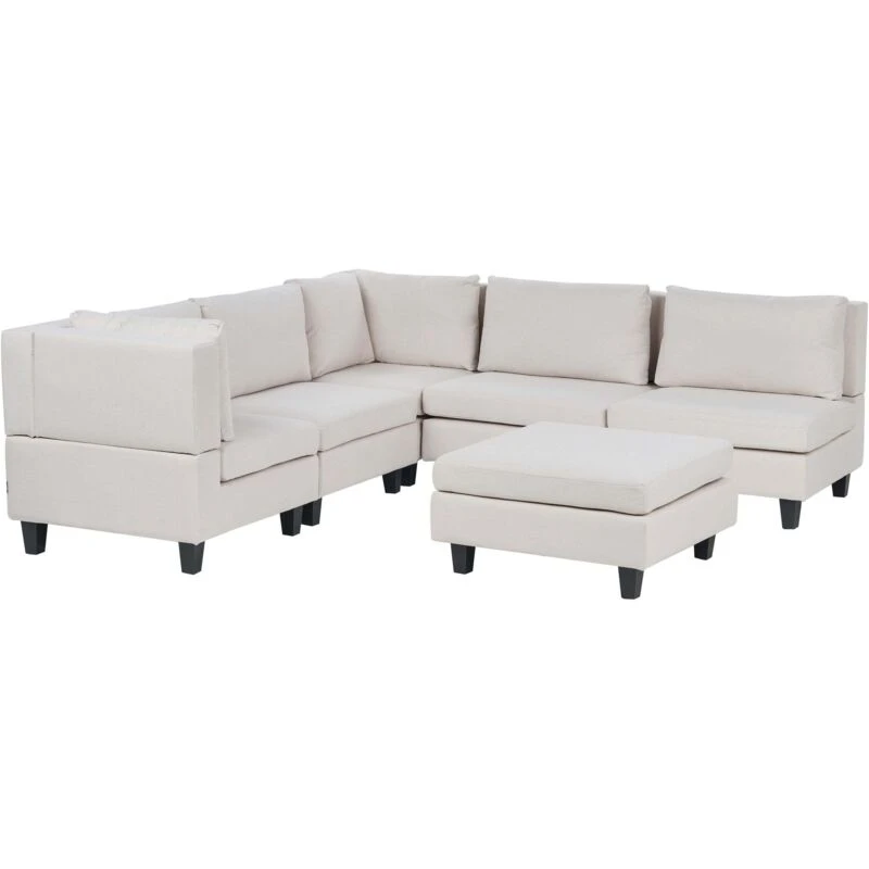 Image of Beliani Modular Corner Sofa 5 Seater Unstad Fabric Light Beige With Ottoman Right Hand