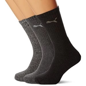 Puma Sports Socks Unisex Crew (3 Pair Pack), Anthracite Grey, UK Size 12-14