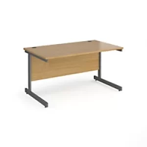 Image of Dams International Rectangular Straight Desk with Oak Coloured MFC Top and Graphite Frame Cantilever Legs Contract 25 1400 x 800 x 725mm
