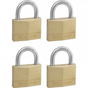 image of Masterlock Solid Brass Padlock Pack of 4 Keyed Alike 50mm Standard