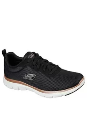 image of Skechers Flex Appeal 4.0 Trainers, Black/Rose Gold, Size 4, Women