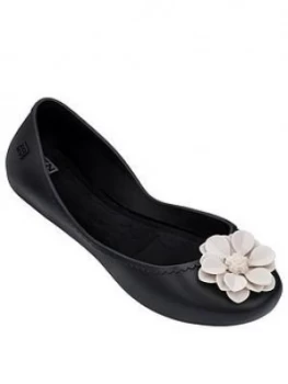 image of Zaxy Start Bloom Contrast Flower Ballerina - Black, Size 4, Women