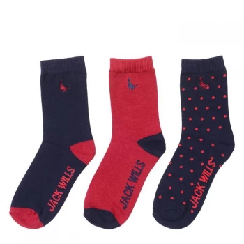 Image of Jack Wills 3 Pack Crew Socks Child Boys - Red/Navy