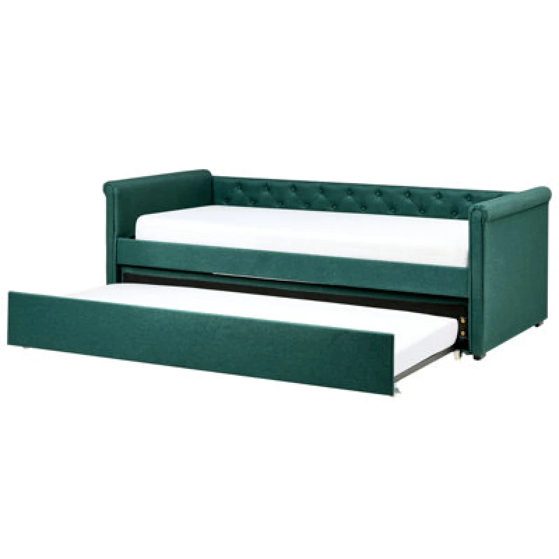 Image of Beliani Trundle Bed Fabric Libourne 90 X 200 Cm (Eu Single) Dark Green