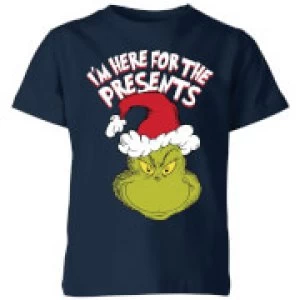 Image of The Grinch Im Here for The Presents Kids Christmas T-Shirt - Navy - 9-10 Years