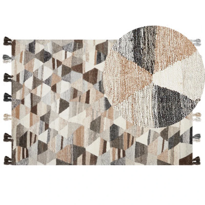 Image of Beliani Rug Argavand Beige 160 X 230 Cm Wool Kilim
