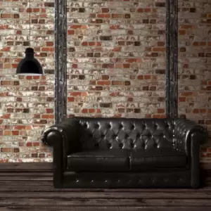 Muriva Loft Brick With Beam Wallpaper, Red