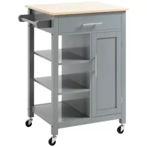 image of HOMCOM Compact Kitchen Trolley Utility Cart on Wheels with Open Shelf & Storage Drawer for Dining Room, Kitchen, Grey