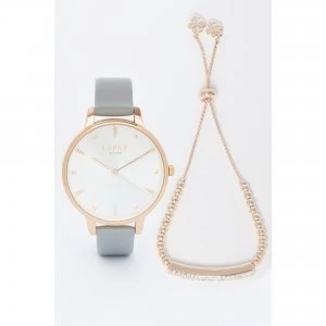 image of Lipsy Grey Strap Watch and Rose Gold Bracelet Gift Set