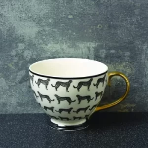 image of Animal Luxe Footed Mug All Over Leopard Print Black with Gold Handle