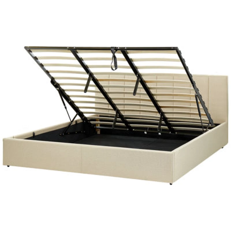 Image of Beliani Ottoman Bed Fabric Dreux 180 X 200 Cm (Eu Super King) Beige