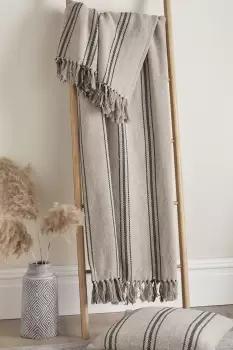 Image of 'Brinley' Woven Fabric Strip Bedspread Throw With Tasselled Edges