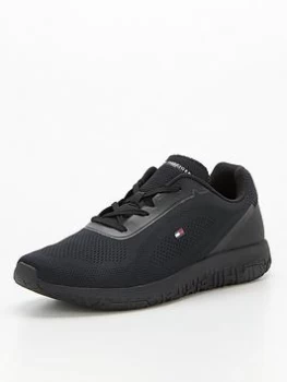 Image of Tommy Hilfiger Lightweight Techmesh Flag Runner Trainers - Black, Size 40, Men