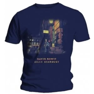 image of David Bowie Ziggy Stardust Mens Navy T Shirt: X-Large