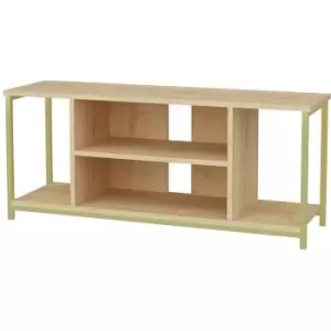 Image of Decorotika - Rinaldo 120 Cm Wide tv Stand, tv Console, tv Unit With Open Shelves Metal Frame - Gold And Oak - Black / Oak