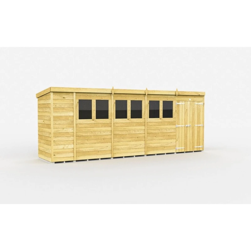 Image of Buttercup Farm 19 x 4 Feet Pent Shed - Double Door W/ Windows - L118 x W560 x H201cm in Brown Brown Unisex