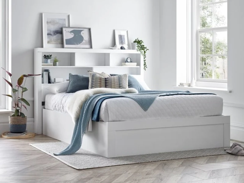 Image of Bedmaster Arizona White Wooden Ottoman Bed Frame - 4ft6 Double