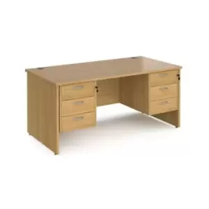 Image of Office Desk Rectangular Desk 1600mm With Double Pedestal Oak Top And Panel End Leg 800mm Depth Maestro 25 MP16P33O