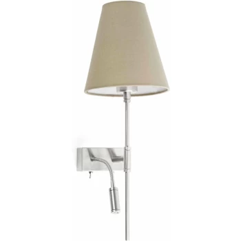 image of Faro Sabana - 1 Light Indoor Wall Light Nickel, Beige with Reading Lamp - Right Side, E27