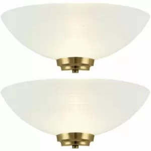 image of Loops - 2 pack Dimmable LED Wall Light Antique Brass White Pattern Glass Shade Dome Lamp