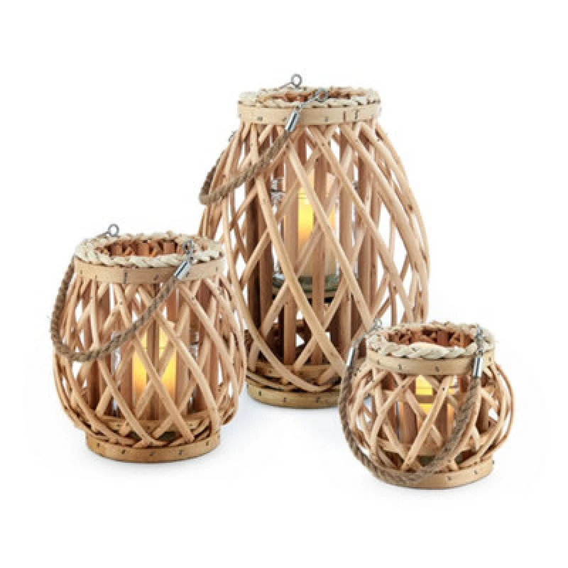 Image of Livivo Indoor Outdoor Wicker Lantern Candle Holder Set Natural