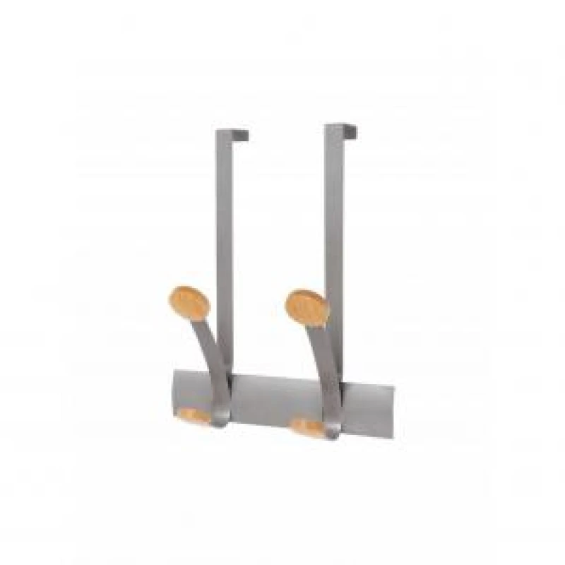 Image of Alba Coat Hooks 2 Double Pegs Silver Grey SteelLight Wood EXR65890AL
