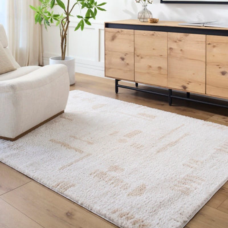 Image of Livabliss Machine Washable Modern Shaggy Beige Soline Area Rug 120 X 170 Cm - Easy Care, Non Shedding, Ideal For Living Room & Bedroom