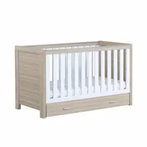 image of Babymore Luno Cot Bed With Drawer - White Oak