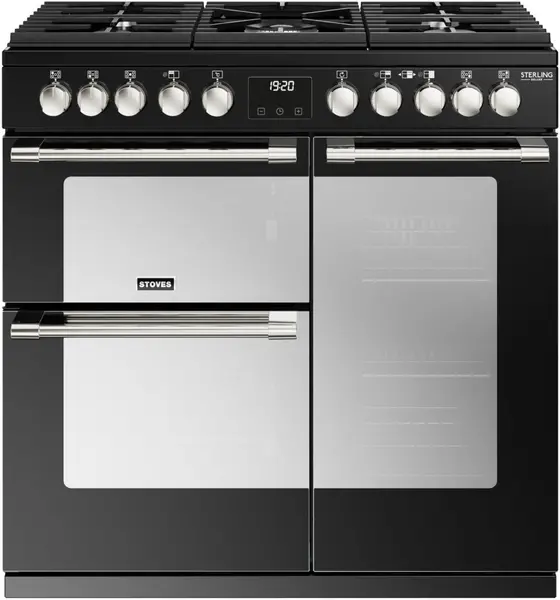 Image of Stoves Sterling Deluxe ST DX STER D900DF BK 90cm Dual Fuel Range Cooker - Black - A/A/A Rated